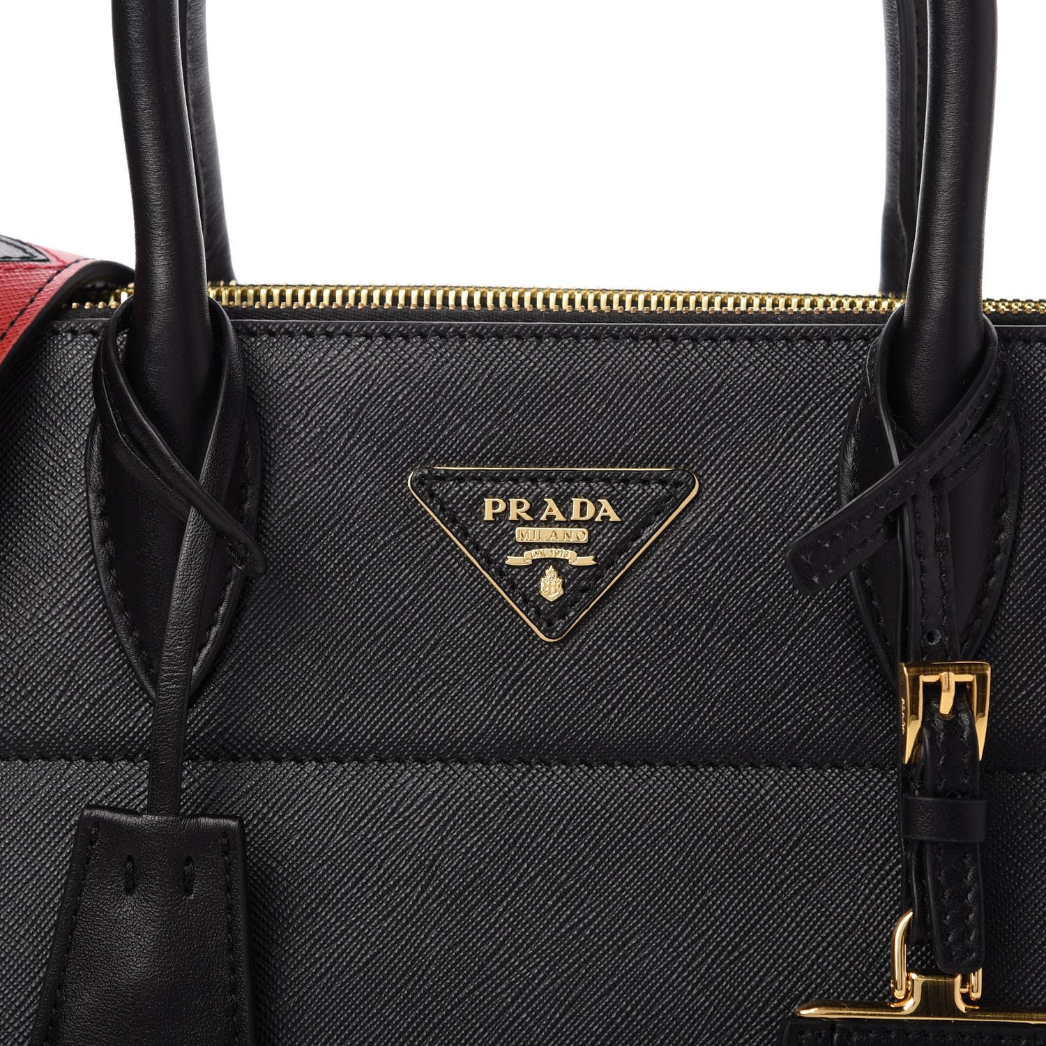Prada Saffiano City Calfskin Greche Paradigme Bag Black Fuoco 10 of 10