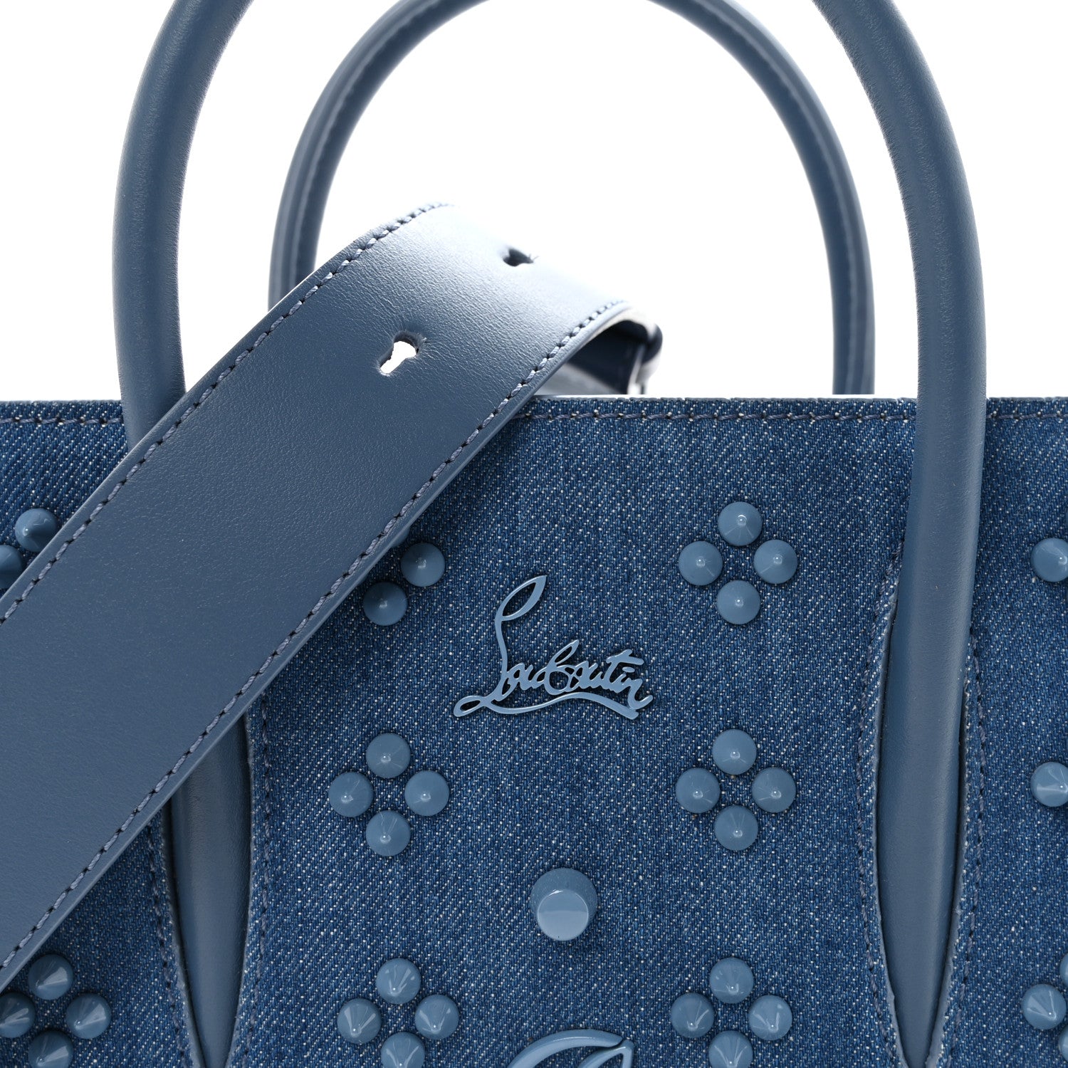 Christian Louboutin Denim Calfskin Studded Loubinthesky Paloma Baguette Blue 7 of 9