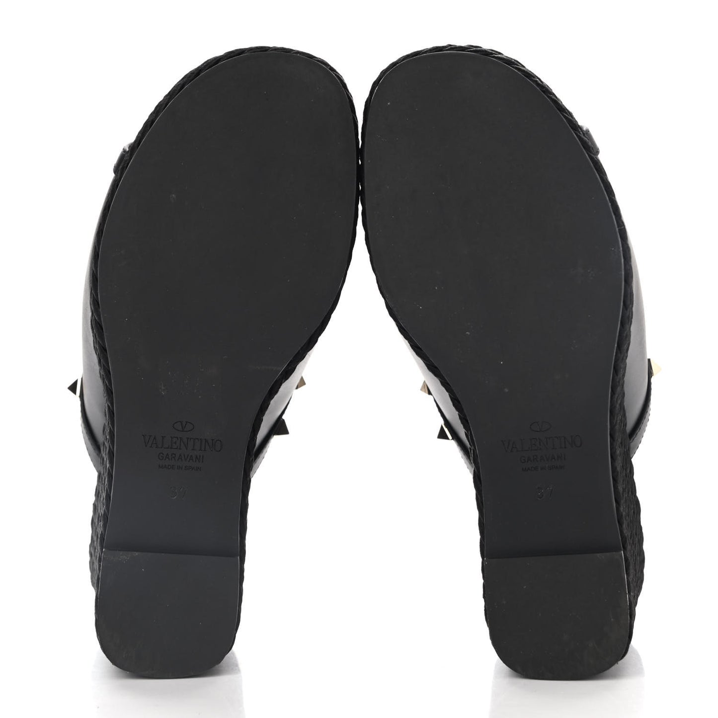 Calfskin Silk Rockstud Torchon Espadrille Wedge 25/115mm Slide Sandals 37 Black