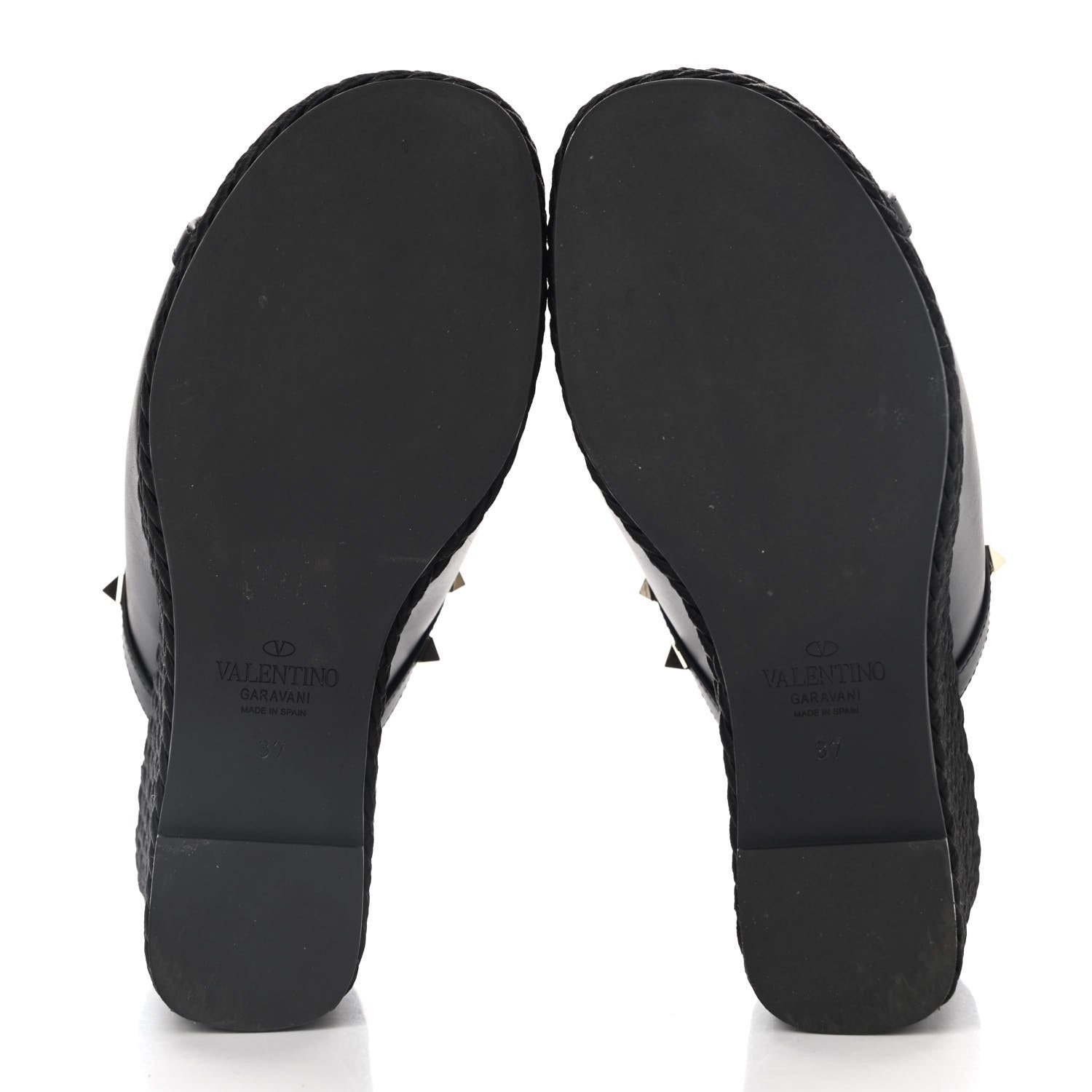 Valentino Garavani Calfskin Silk Rockstud Torchon Espadrille Wedge 25/115mm Slide Sandals 37 Black 6 of 9