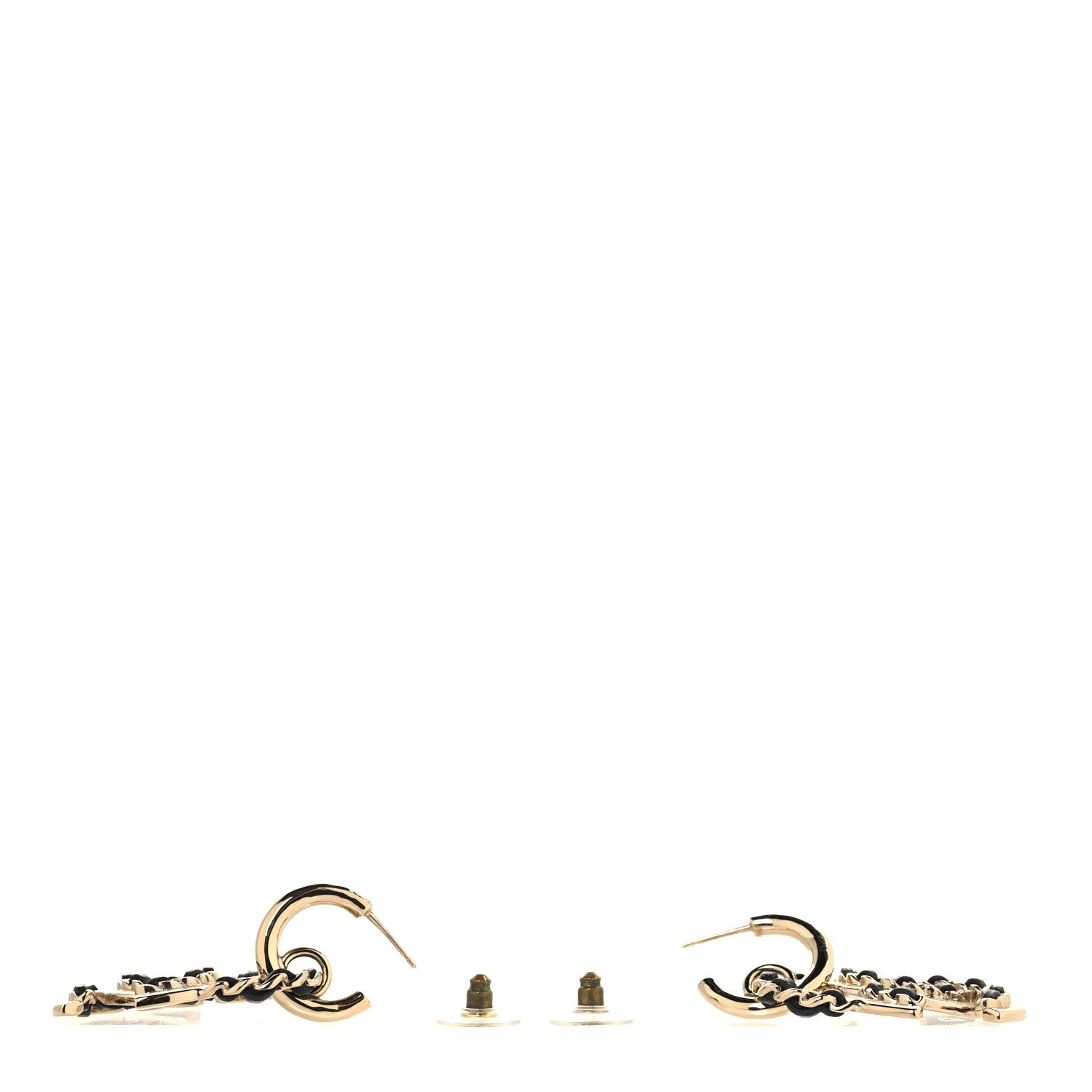 Chanel Lambskin Chain CC Drop Earrings Black Gold 3 of 4