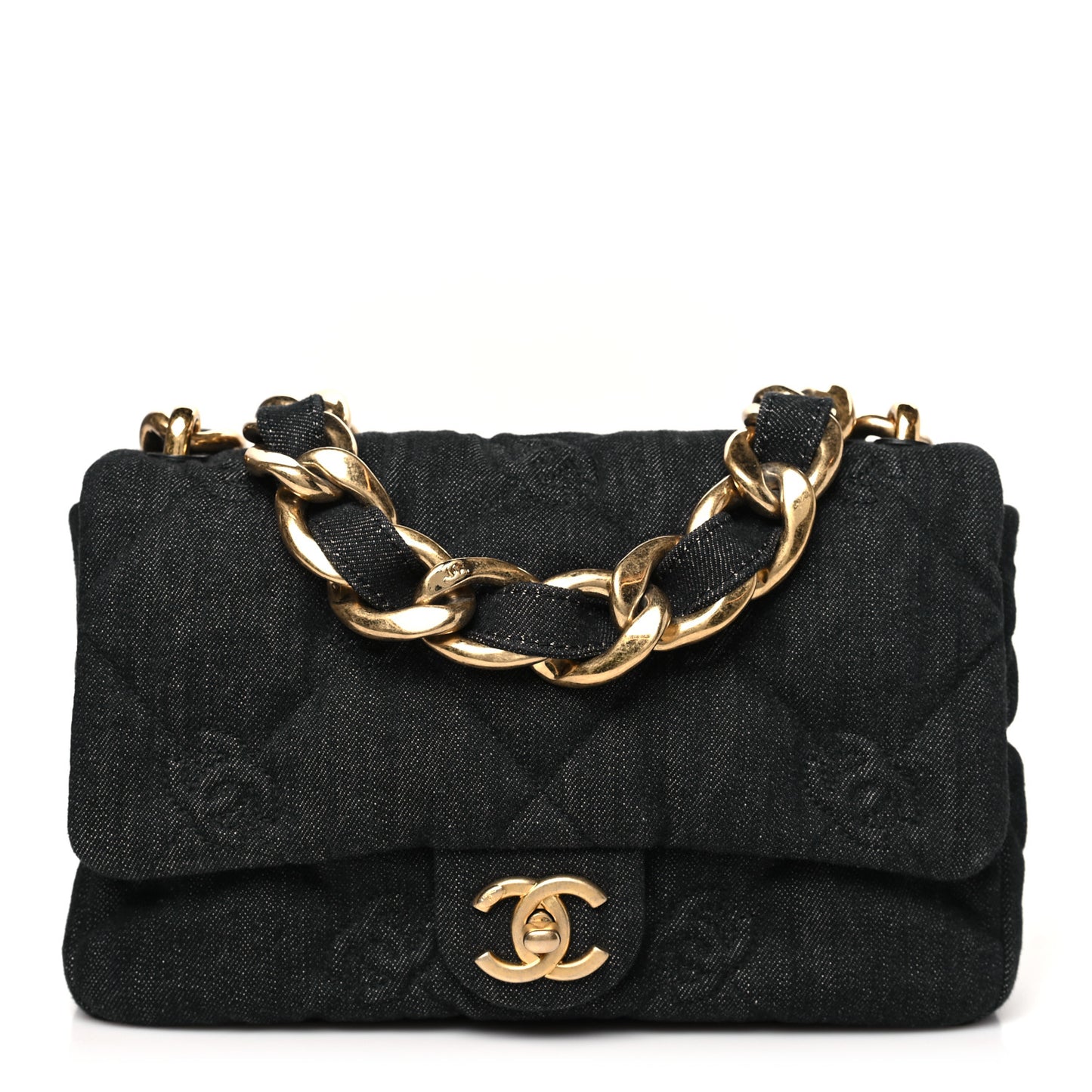 Denim Quilted Medium Funky Town Flap Black