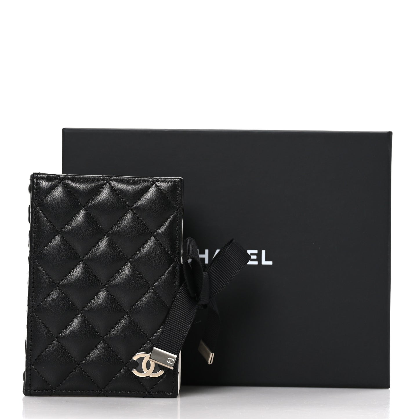 Lambskin Quilted Book Card Holder Black