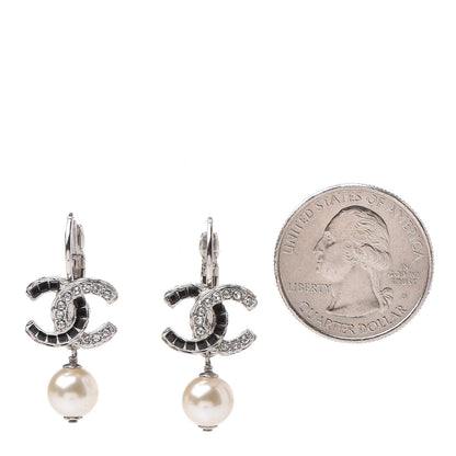 Chanel Baguette Crystal Pearl CC Drop Earrings Black Silver 2 of 4