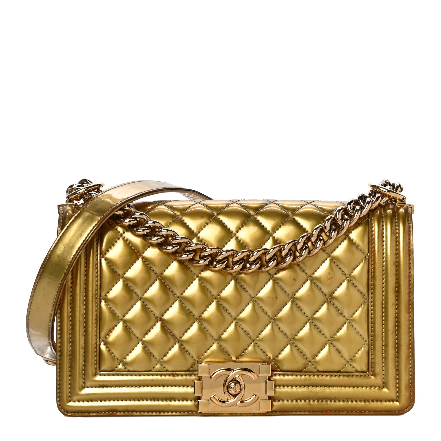 Chanel Metallic Patent Calfskin Quilted Medium Boy Flap Gold 1 of 26