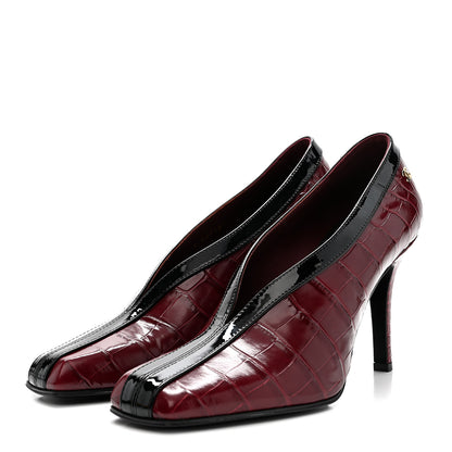 Chanel Crocodile Embossed Patent Calfskin Pumps 38.5 Burgundy Black 4 of 10