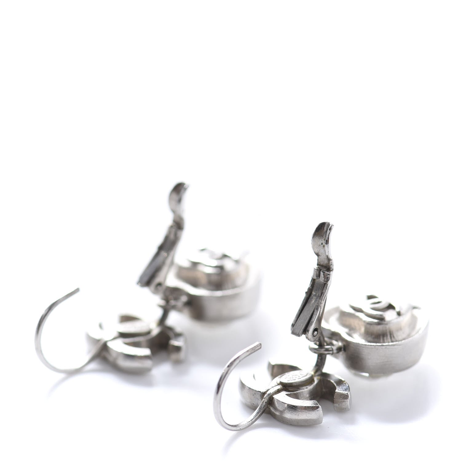 Chanel Crystal Heart CC Drop Earrings Silver 3 of 4