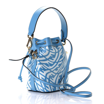Fendi X SARAH COLEMAN Glazed Canvas Vitello King F is Fendi FF Vertigo Mini Mon Tresor Bucket Bag Cyber Blue White 2 of 5