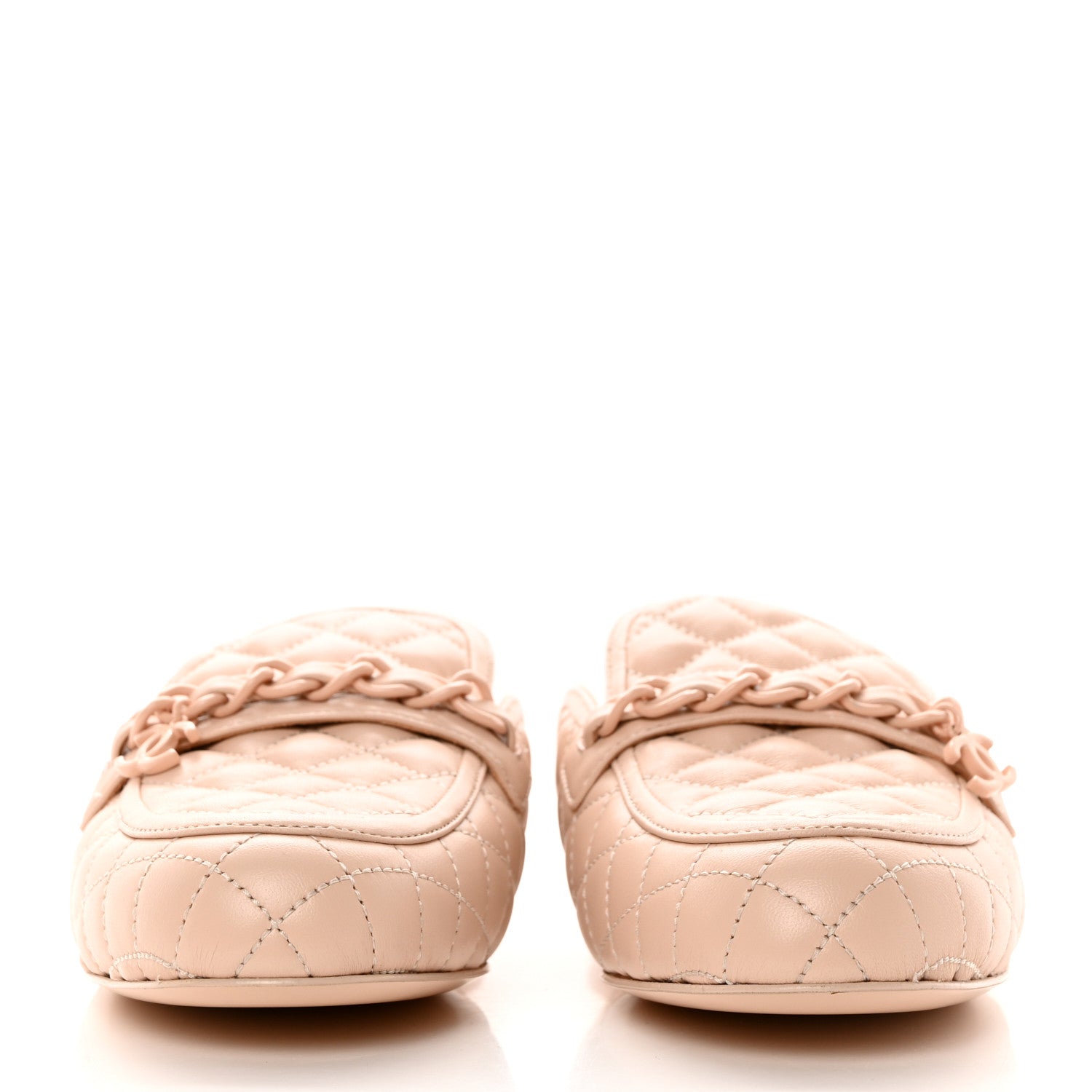 Chanel Lambskin Quilted Chain CC Mules 37.5 Light Pink 2 of 13