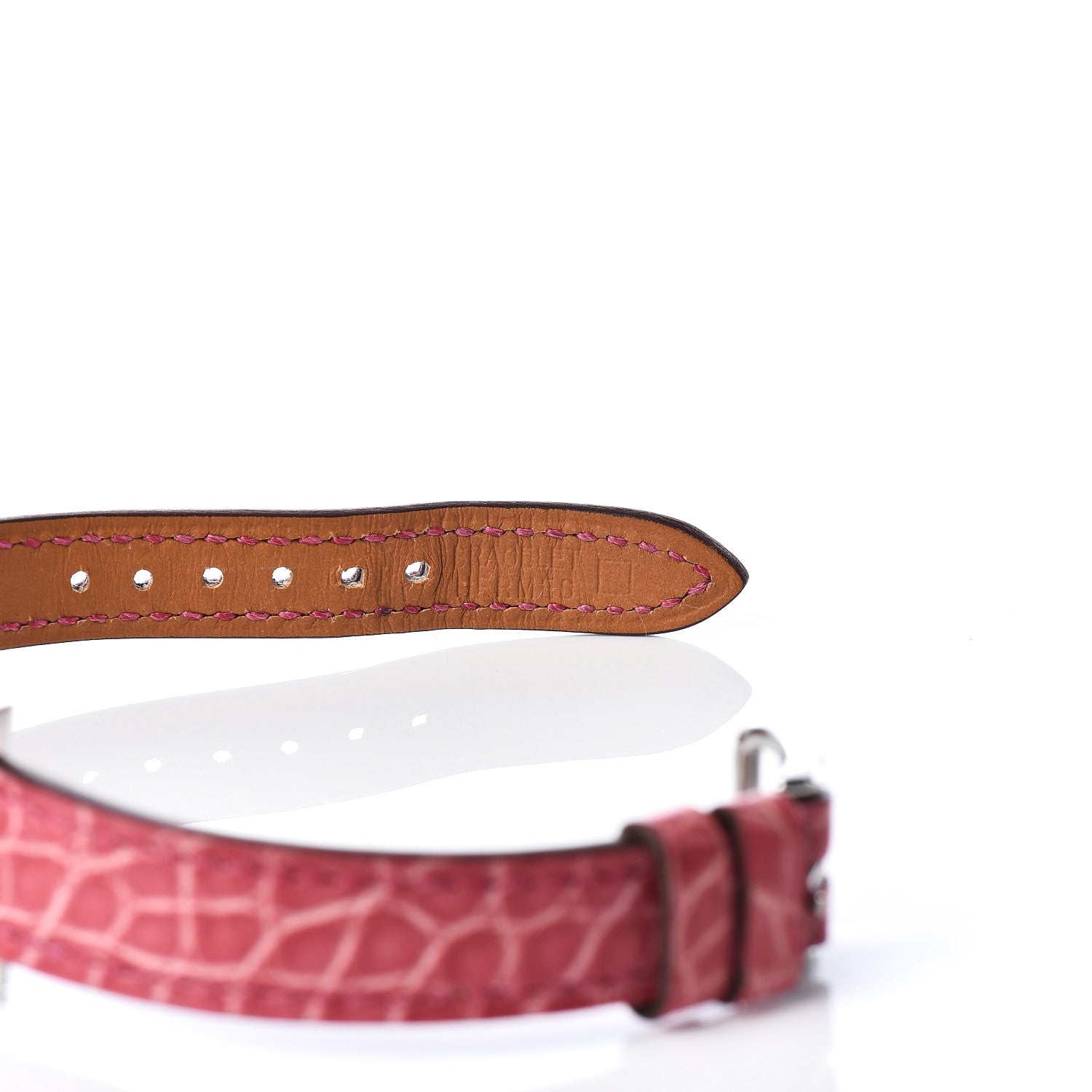 Hermes Stainless Steel Alligator Diamond Mother of Pearl 17.2mm Heure H Hour Quartz Watch Framboise 7 of 8