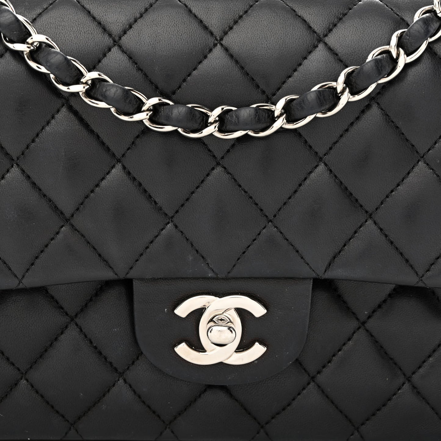 Lambskin Quilted Medium Double Flap Black