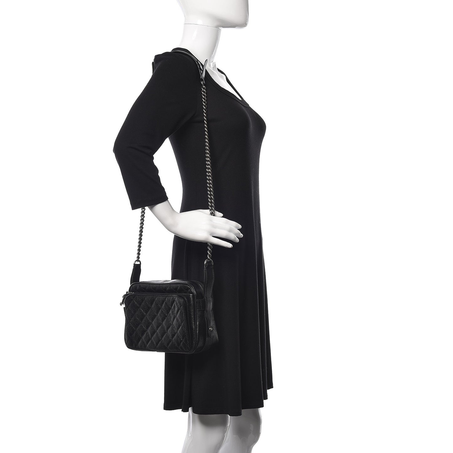 Caviar Quilted Medium Business Trip Camera Bag Black