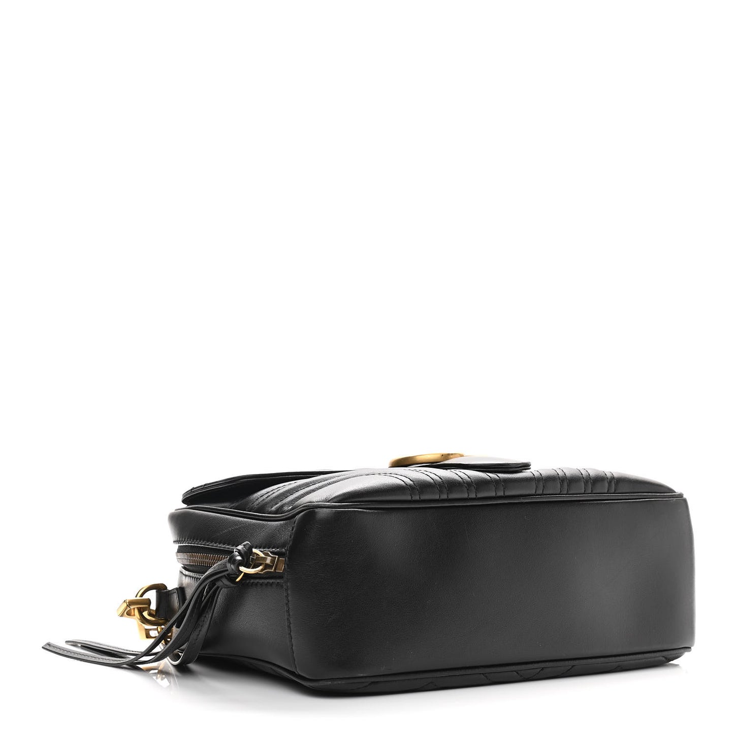 Calfskin Matelasse Sylvie Web Small GG Marmont Top Handle Shoulder Bag Black