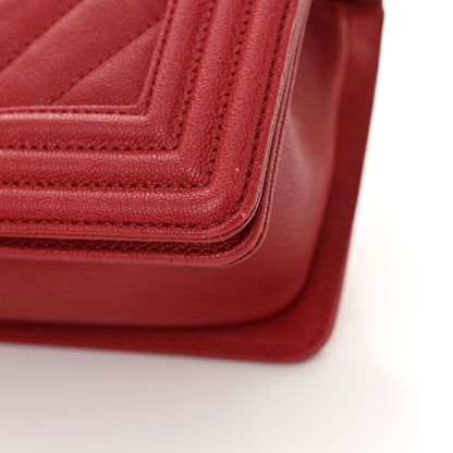 Chanel Caviar Chevron Quilted Small Boy Flap Red 11 of 13
