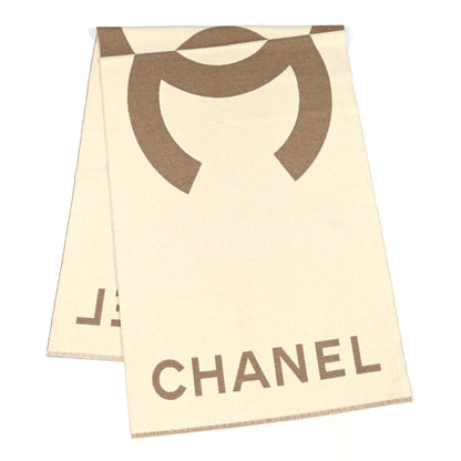 Chanel Cashmere CC Fringe Stole Beige White 4 of 9