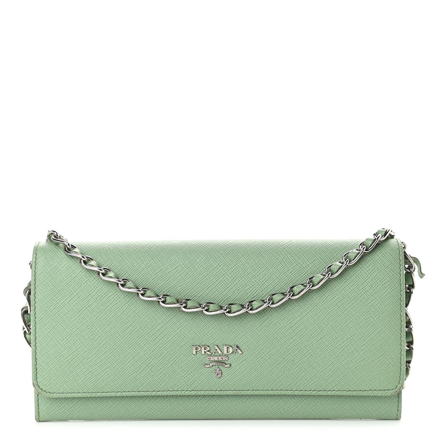 Saffiano Metal Oro Chain Wallet Acquamarina