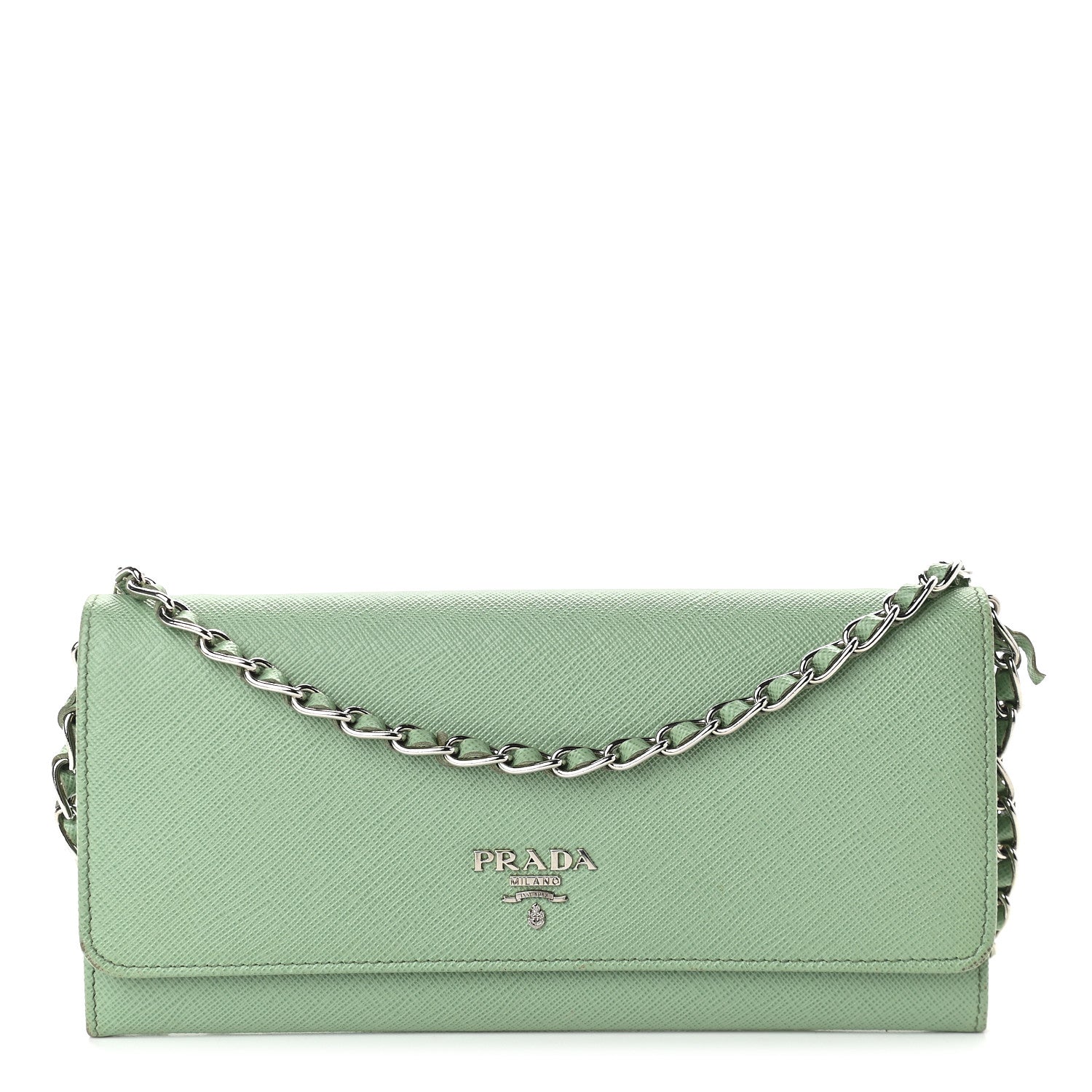 Prada Saffiano Metal Oro Chain Wallet Acquamarina 1 of 10
