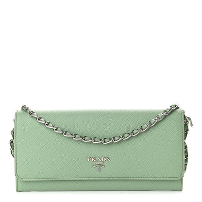 Prada Saffiano Metal Oro Chain Wallet Acquamarina 1 of 10