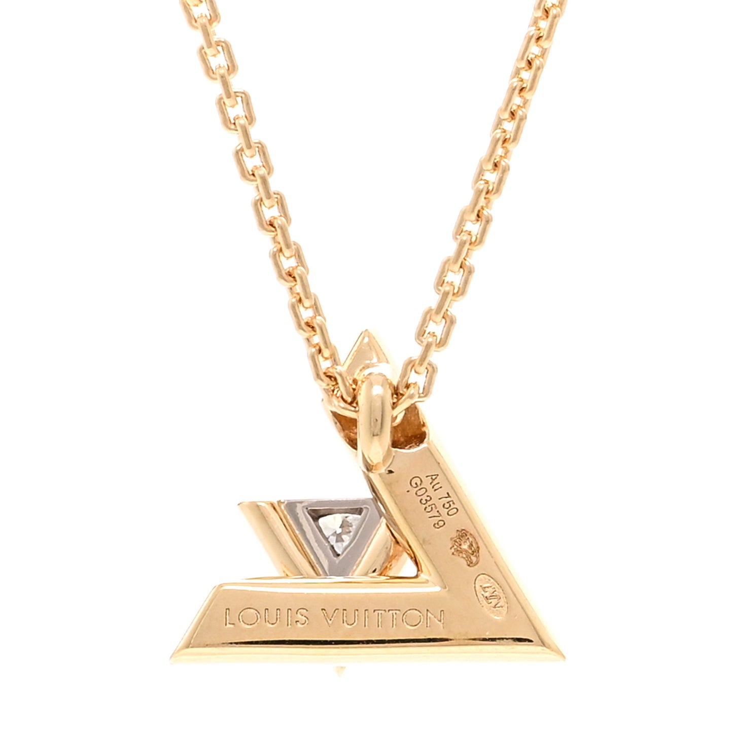 18K Yellow Gold Diamond LV Volt One Pave Pendant Necklace