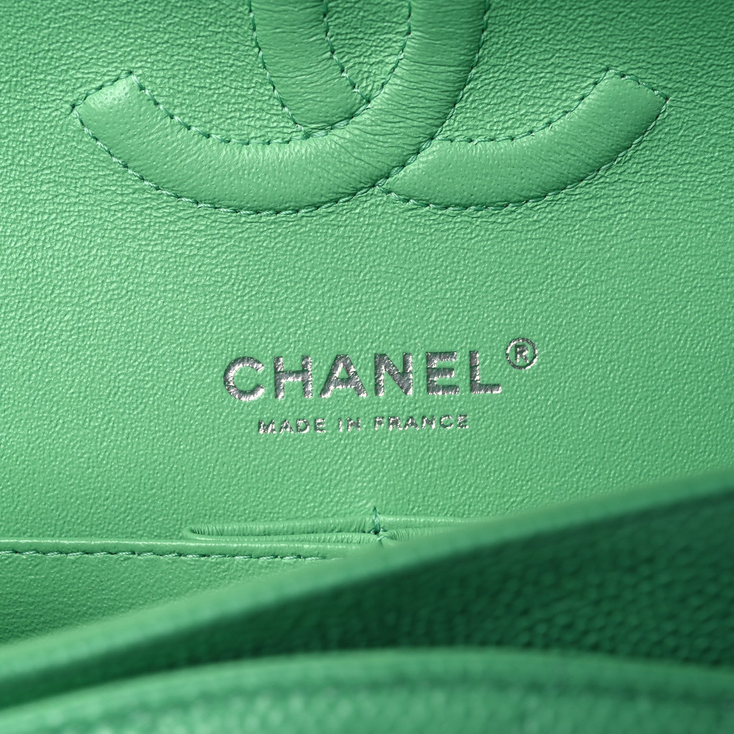 Chanel Caviar Chevron Quilted Medium Double Flap Green 6 of 11