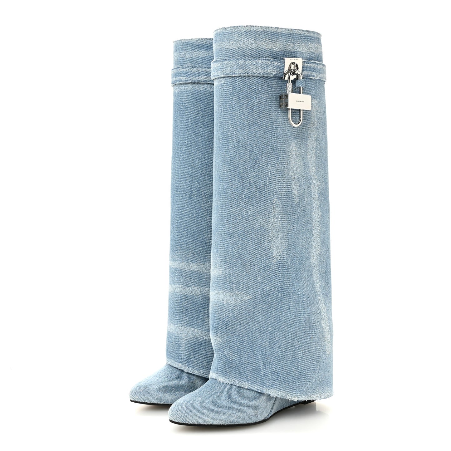 Washed Denim Shark Lock Pant Boots 37 Blue