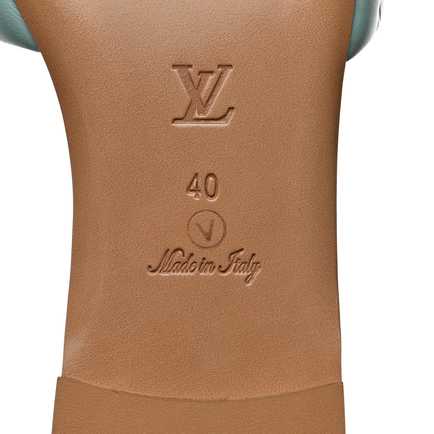 Louis Vuitton Lambskin Embossed Monogram Revival Flat Mules 40 Vert D'eau Green 7 of 9