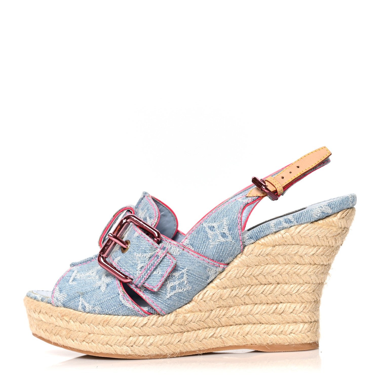 Louis Vuitton Denim Monogram Espadrille Wedge Sandals 39 Blue 1 of 11