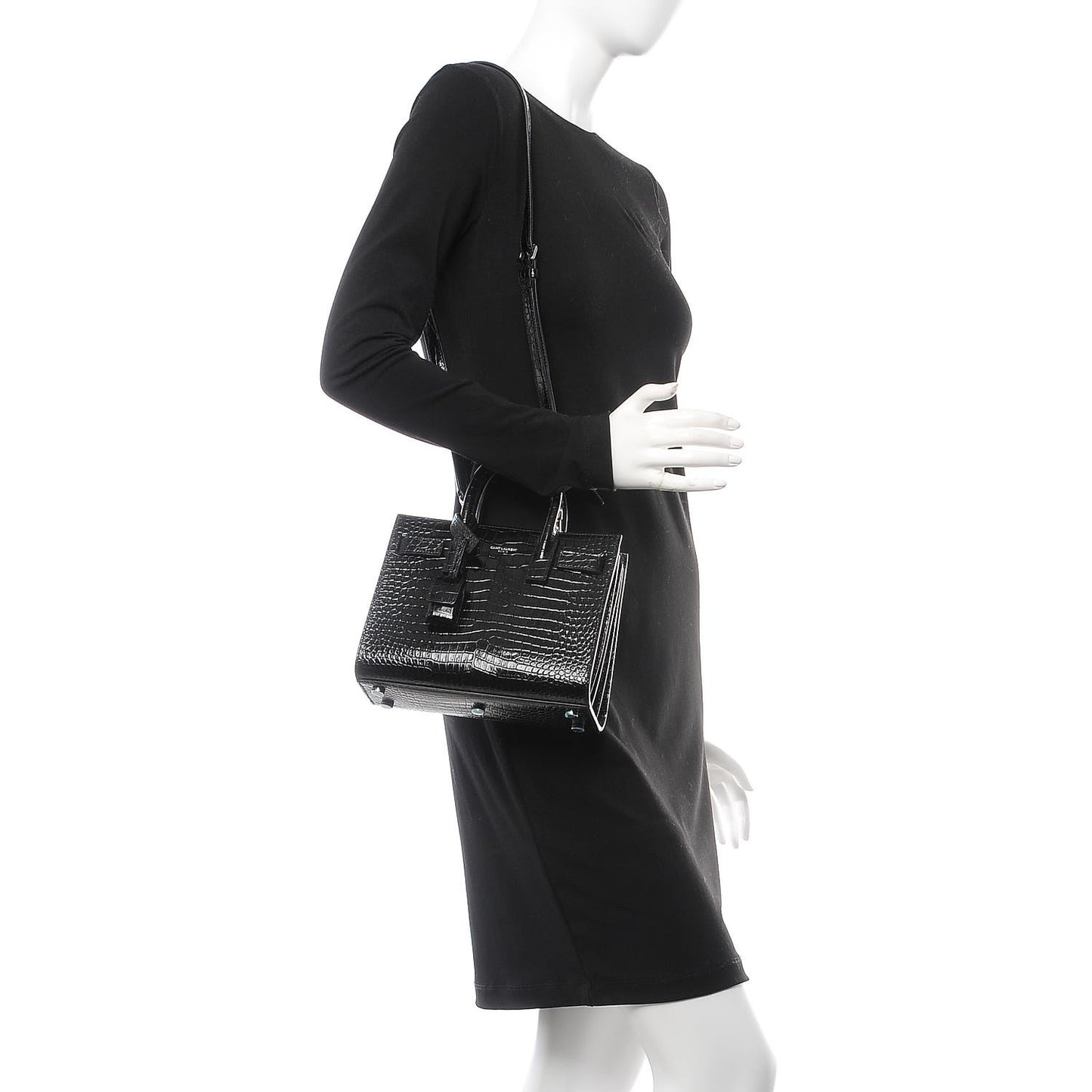 Calfskin Crocodile Embossed Nano Sac De Jour Black