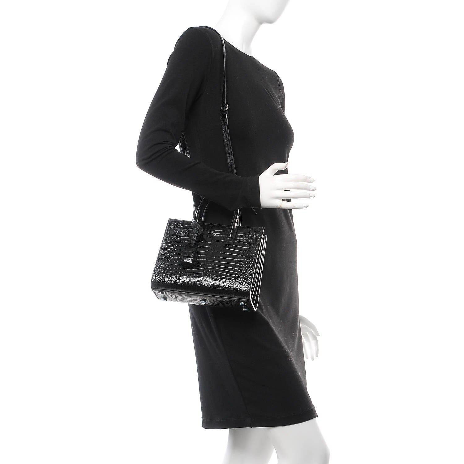 Saint Laurent Calfskin Crocodile Embossed Nano Sac De Jour Black 2 of 7