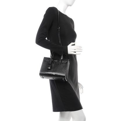 Saint Laurent Calfskin Crocodile Embossed Nano Sac De Jour Black 2 of 7