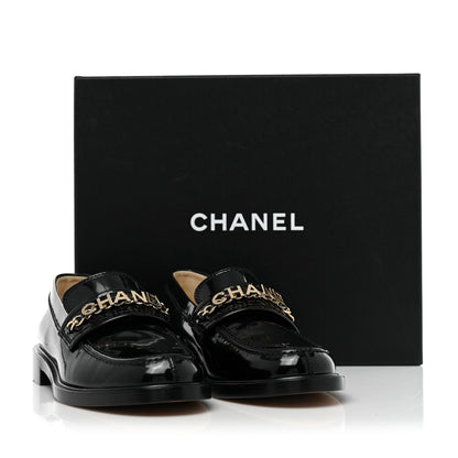 Chanel Shiny Calfskin Logo Loafers 39 Black 10 of 10
