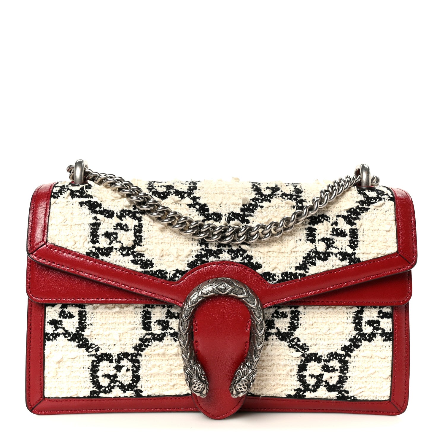 Gucci Tweed GG Monogram Small Dionysus Shoulder Bag White Black Romantic Cherry 1 of 13