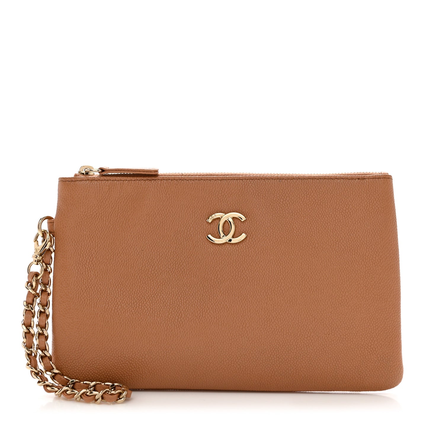 Caviar CC Wrist Pouch Beige