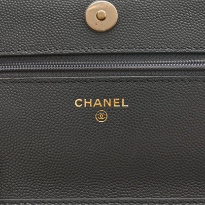 Chanel Caviar Quilted French New Wave Chain CC Wallet On Chain WOC Grey 6 of 12