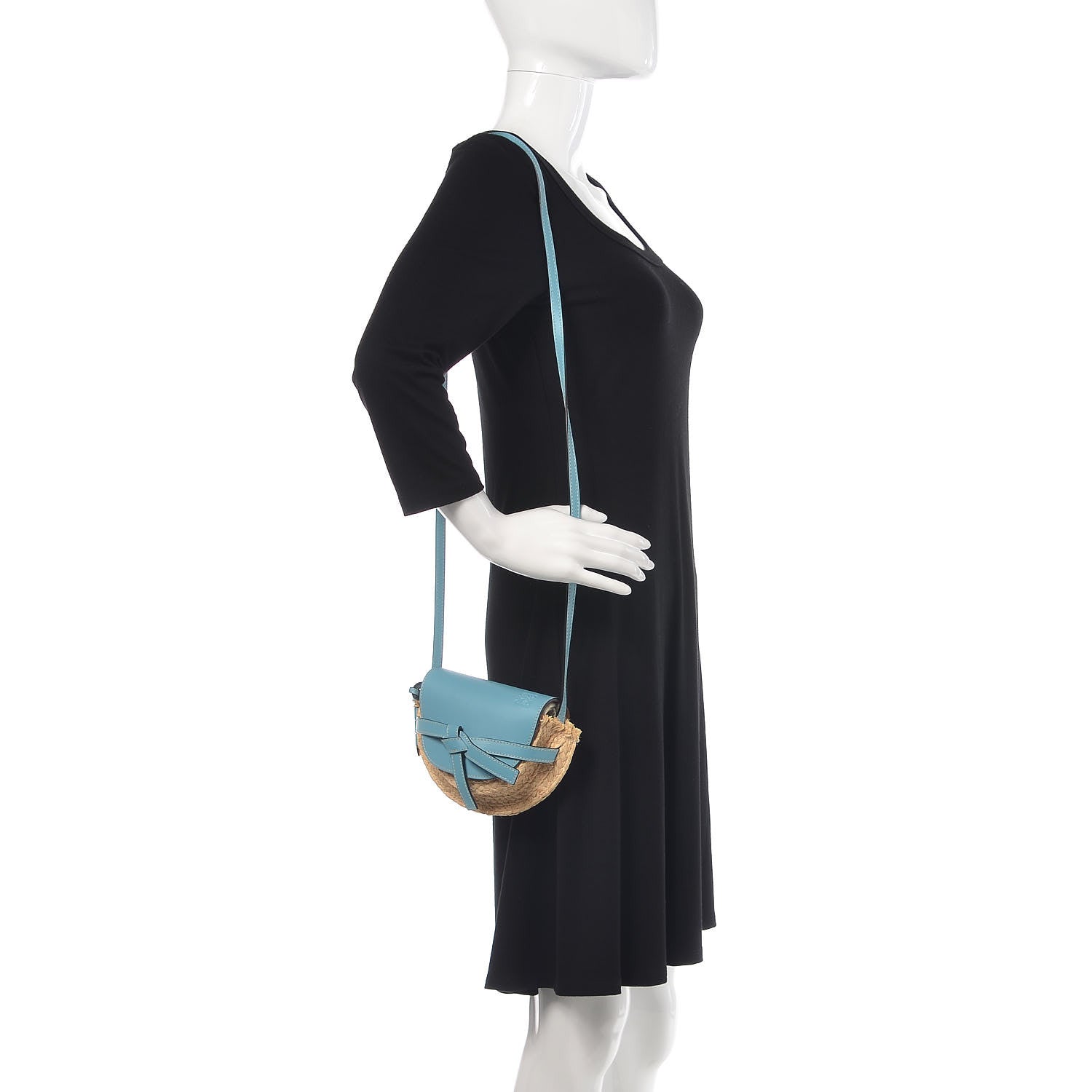 Loewe Calfskin Raffia Mini Gate Crossbody Bag Light Blue Natural 2 of 8