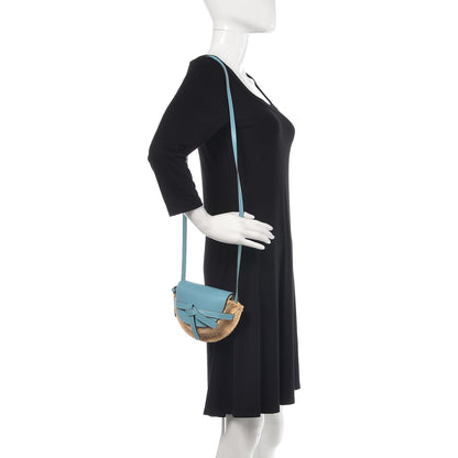 Loewe Calfskin Raffia Mini Gate Crossbody Bag Light Blue Natural 2 of 8