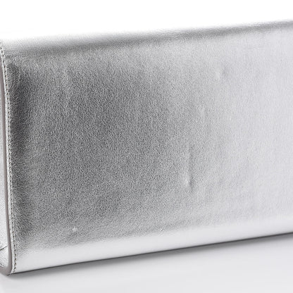 Saint Laurent Metallic Calfskin Classic Monogram Cassandre Clutch Argento 10 of 11