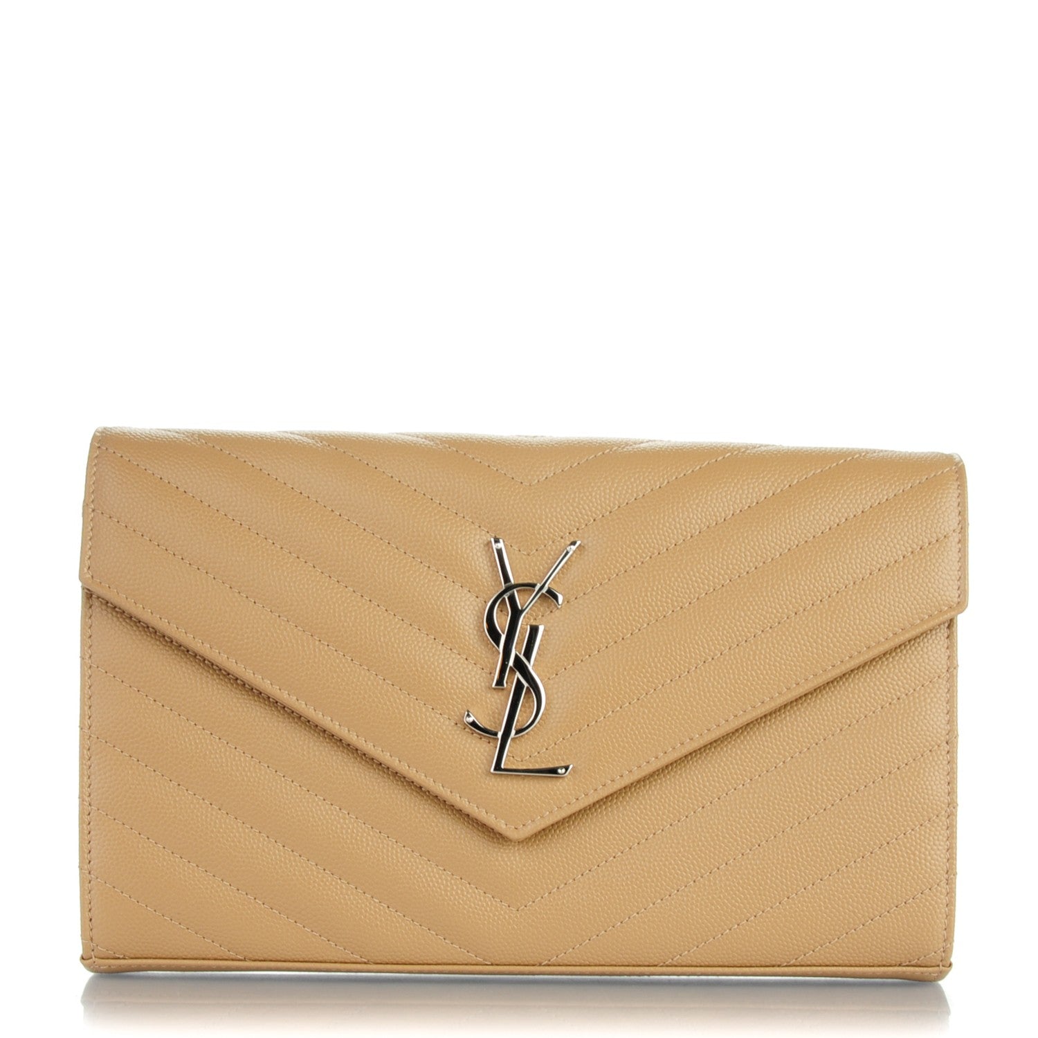 Saint Laurent Grain De Poudre Matelasse Chevron Monogram Chain Wallet Deep Beige 1 of 7