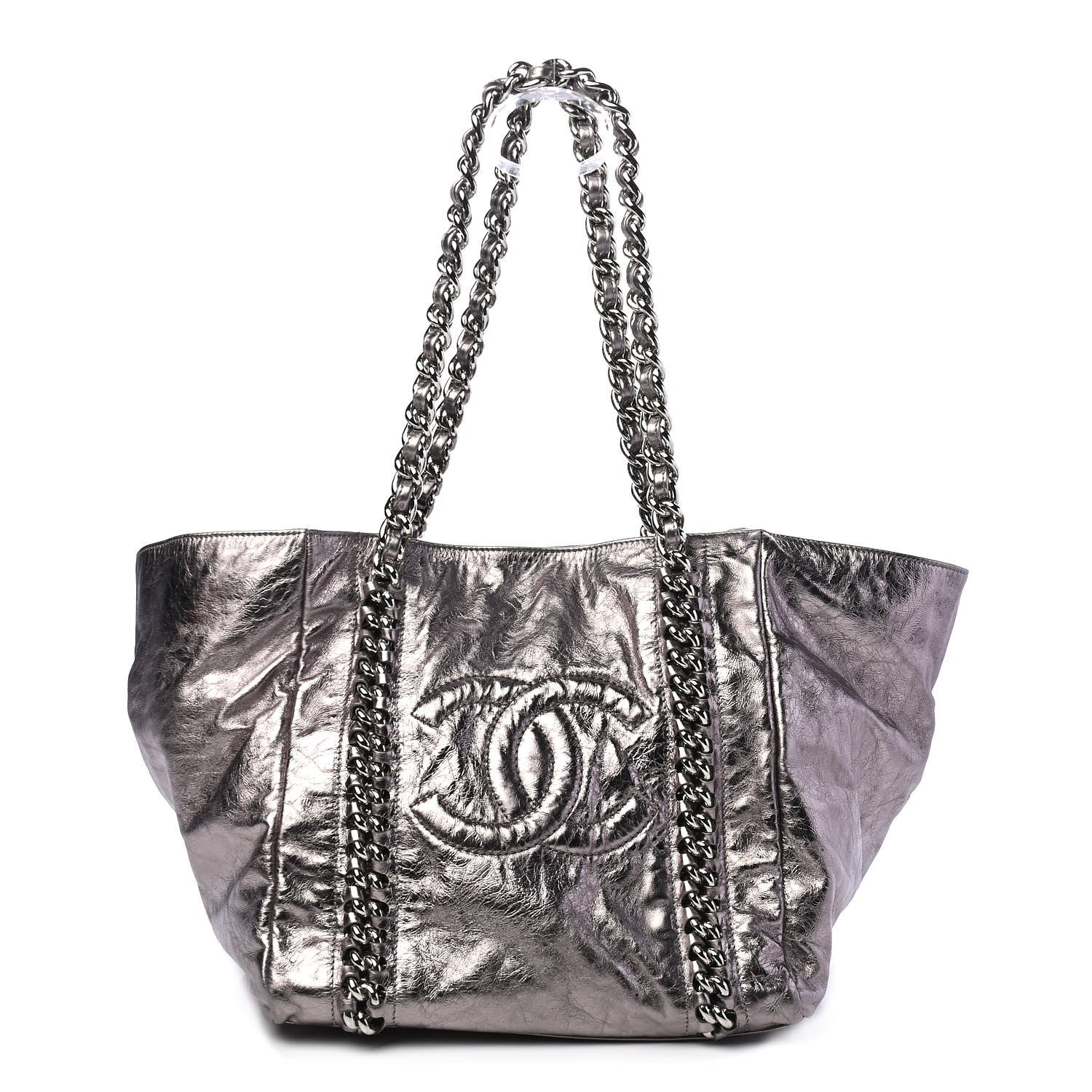 Chanel Metallic Cracked Calfskin Modern Chain Tote Dark Silver 1 of 9