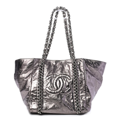 Chanel Metallic Cracked Calfskin Modern Chain Tote Dark Silver 1 of 9