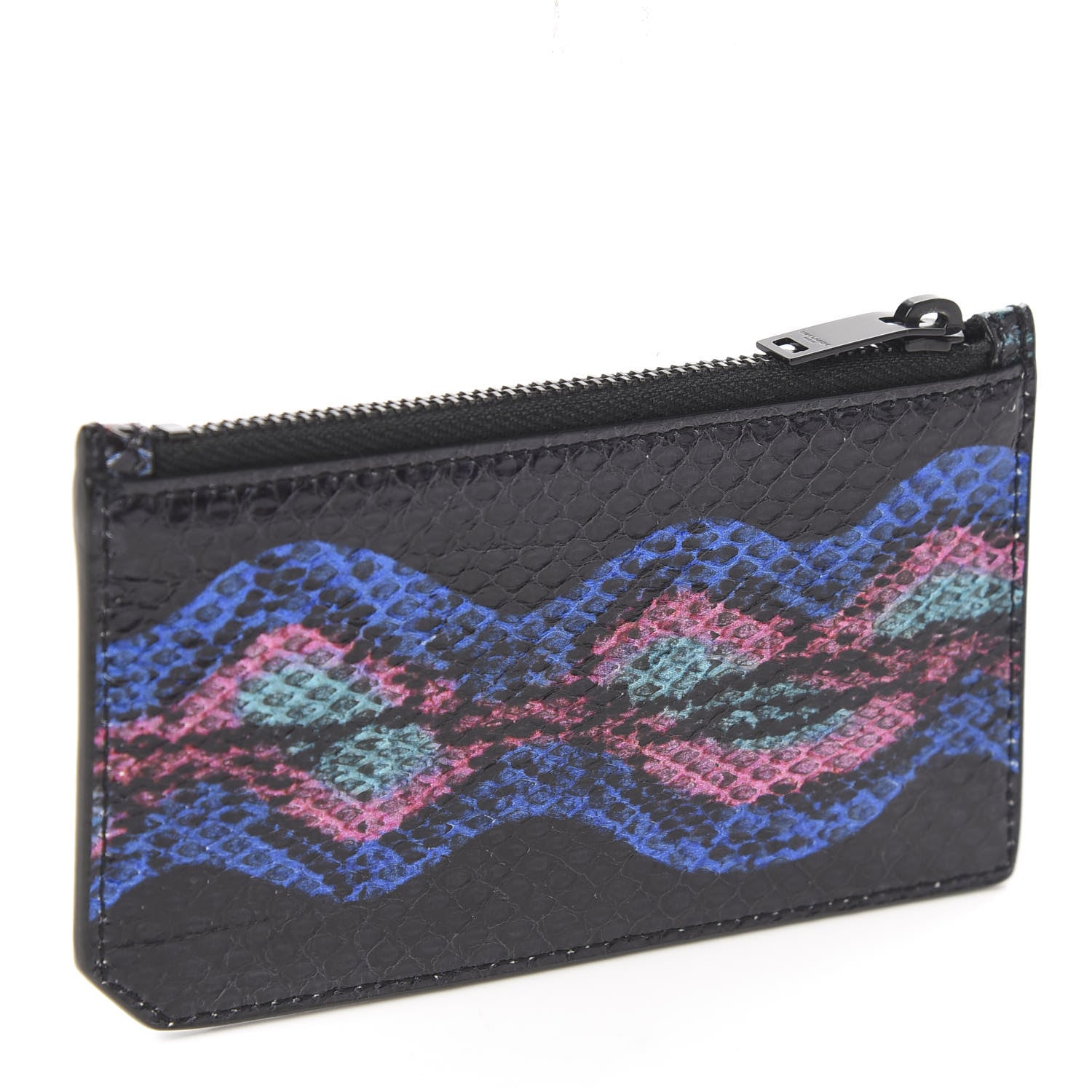 Saint Laurent Snakeskin 5 Fragments Zip Pouch Card Holder Black 2 of 7