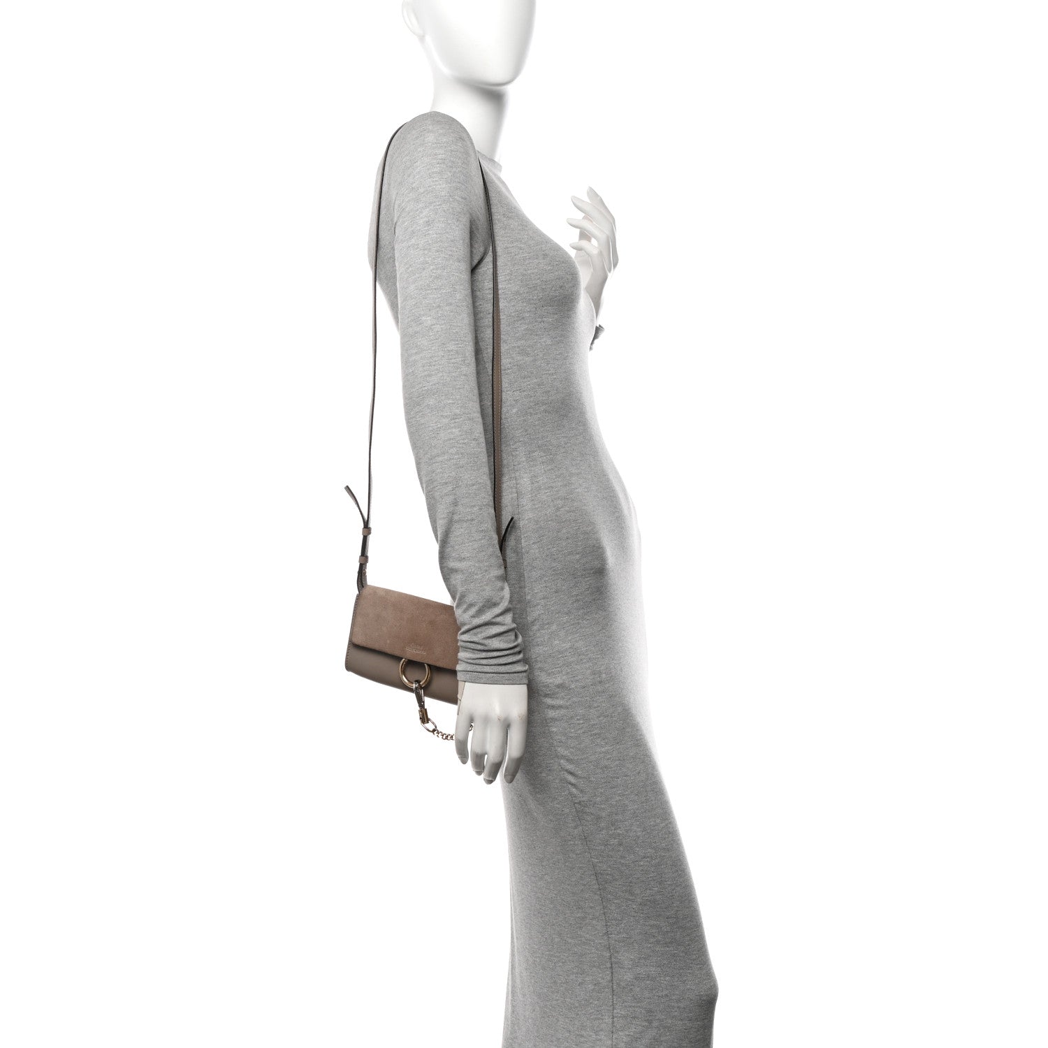 Chloe Suede Calfskin Small Faye Shoulder Bag Motty Grey 2 of 16