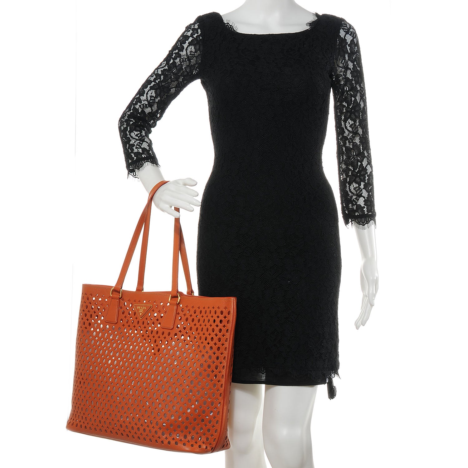 Prada Saffiano Perforated Tote Papaya 2 of 10
