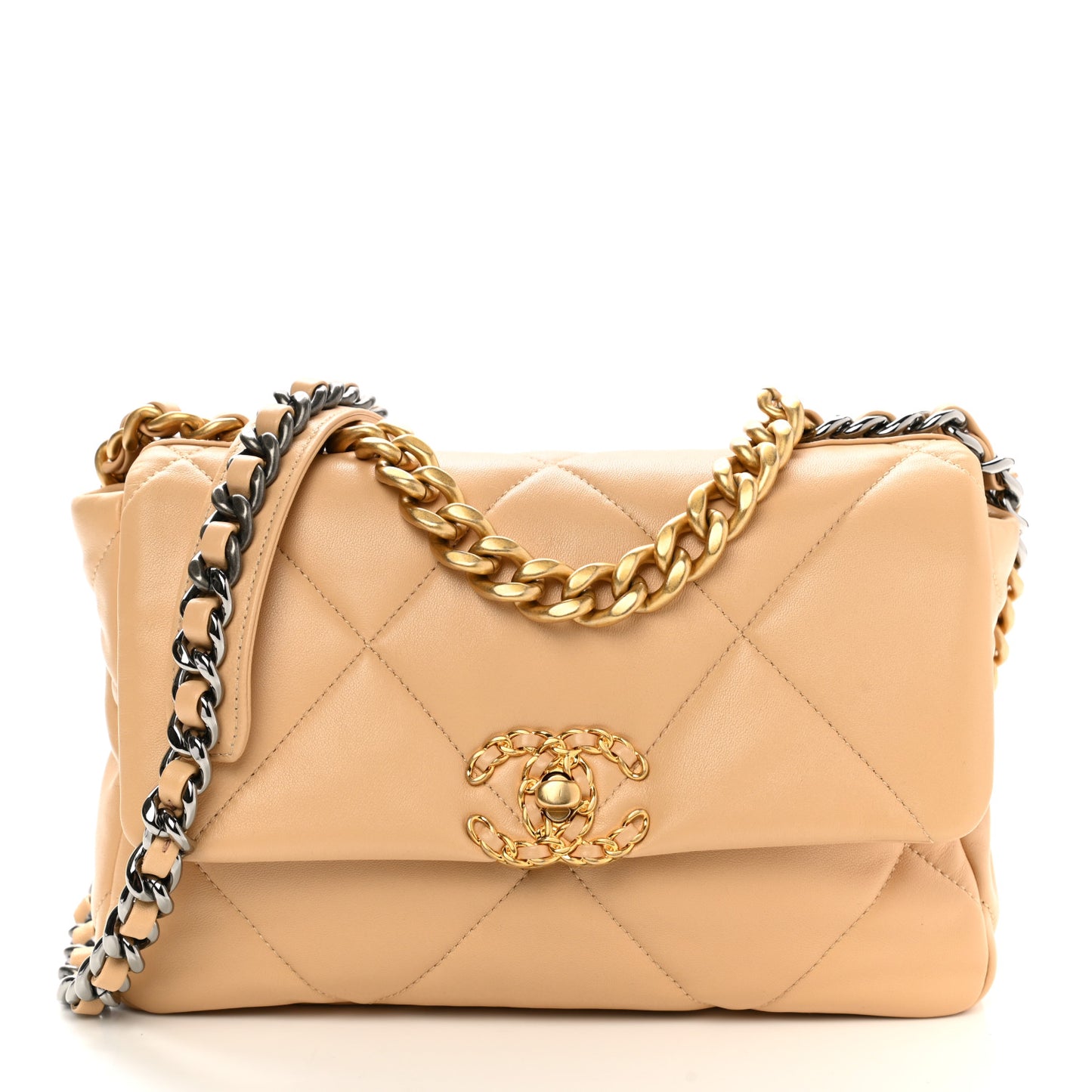 Lambskin Quilted Medium Chanel 19 Flap Beige