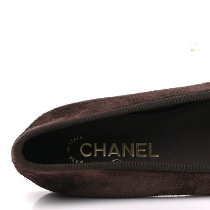 Chanel Suede Calfskin Cap Toe CC Ballerina Flats 37.5 Dark Brown Burgundy 8 of 10