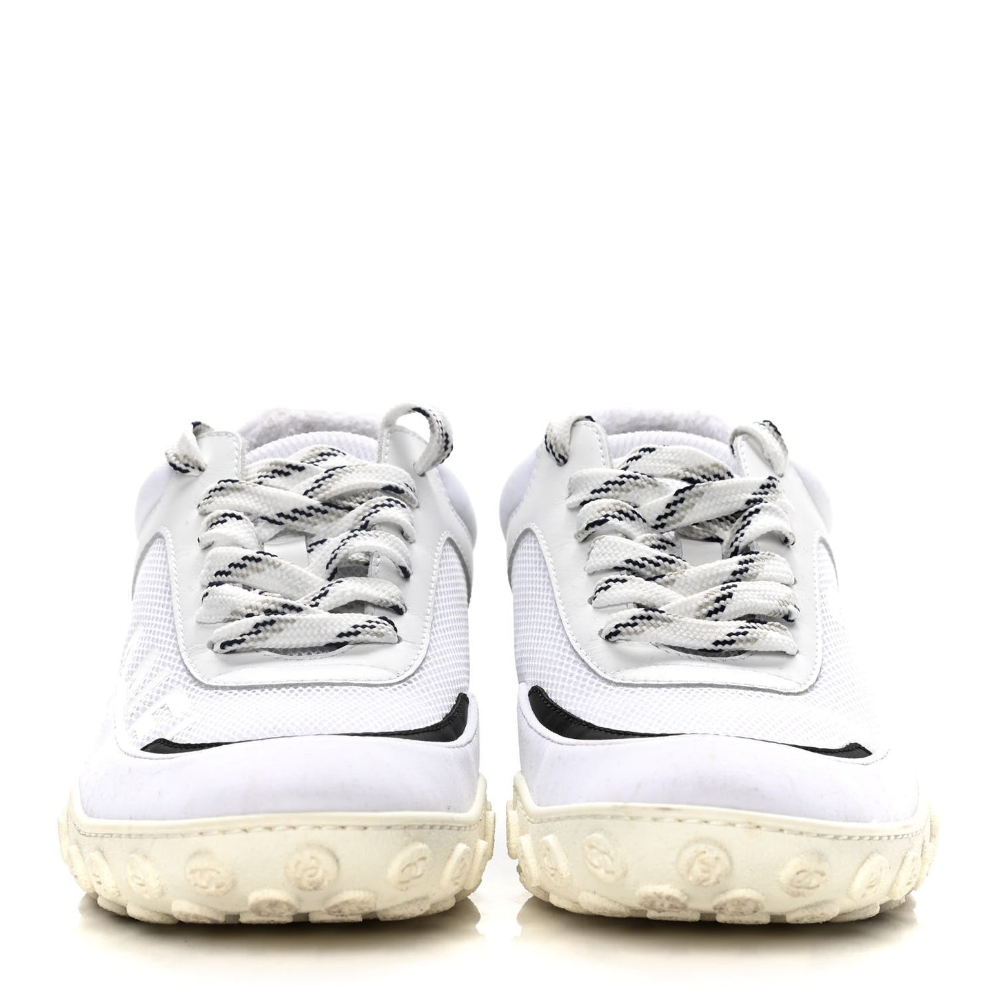 Calfskin Mesh Lycra Womens Logo Sneakers 39 White