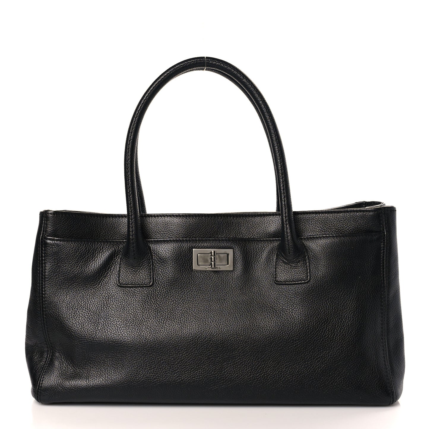 Calfskin Mademoiselle Lock Cerf Executive Shopper Tote Black