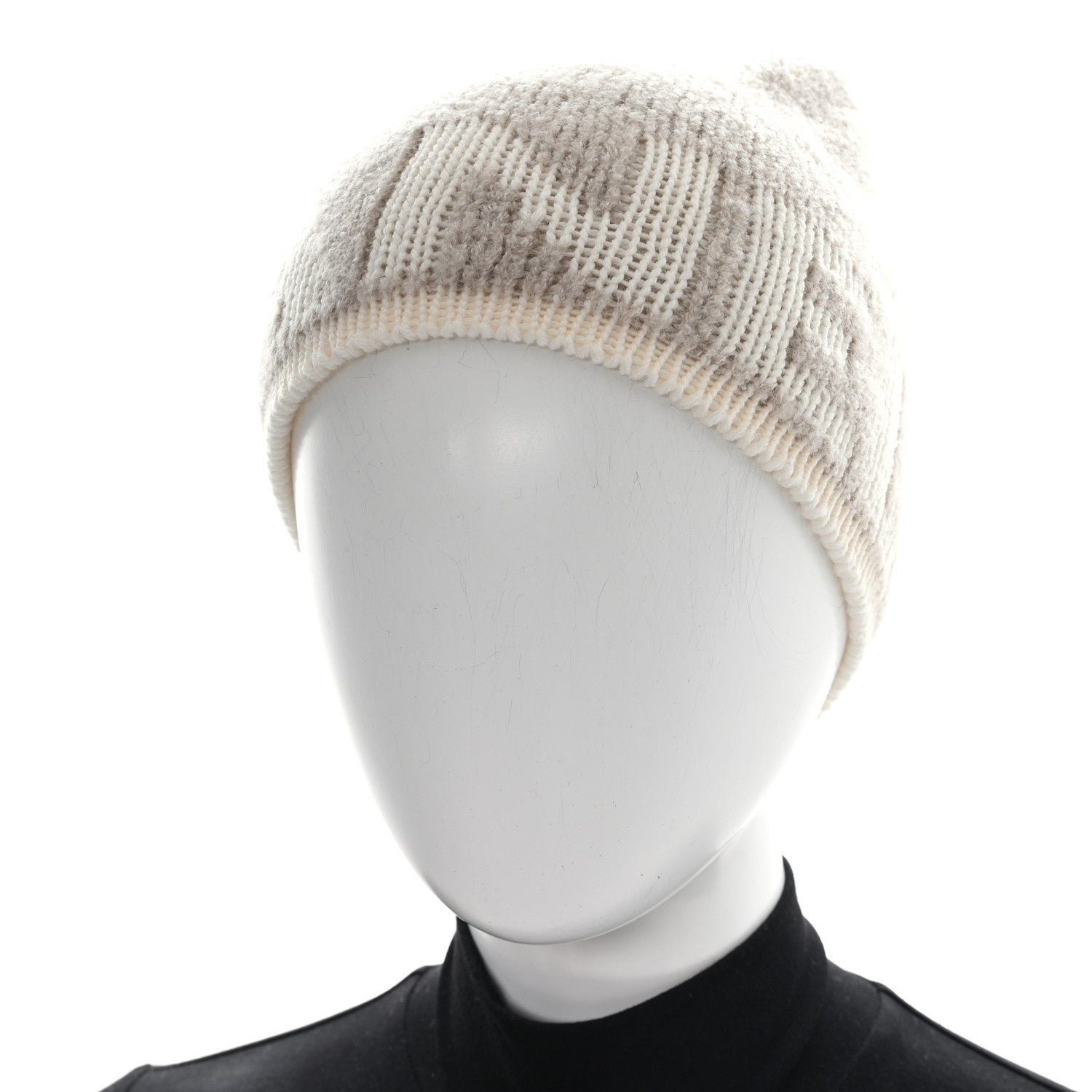 Chanel Cashmere Wool Silk Logo Beanie Hat Beige White 2 of 6