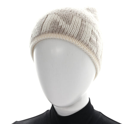 Chanel Cashmere Wool Silk Logo Beanie Hat Beige White 2 of 6