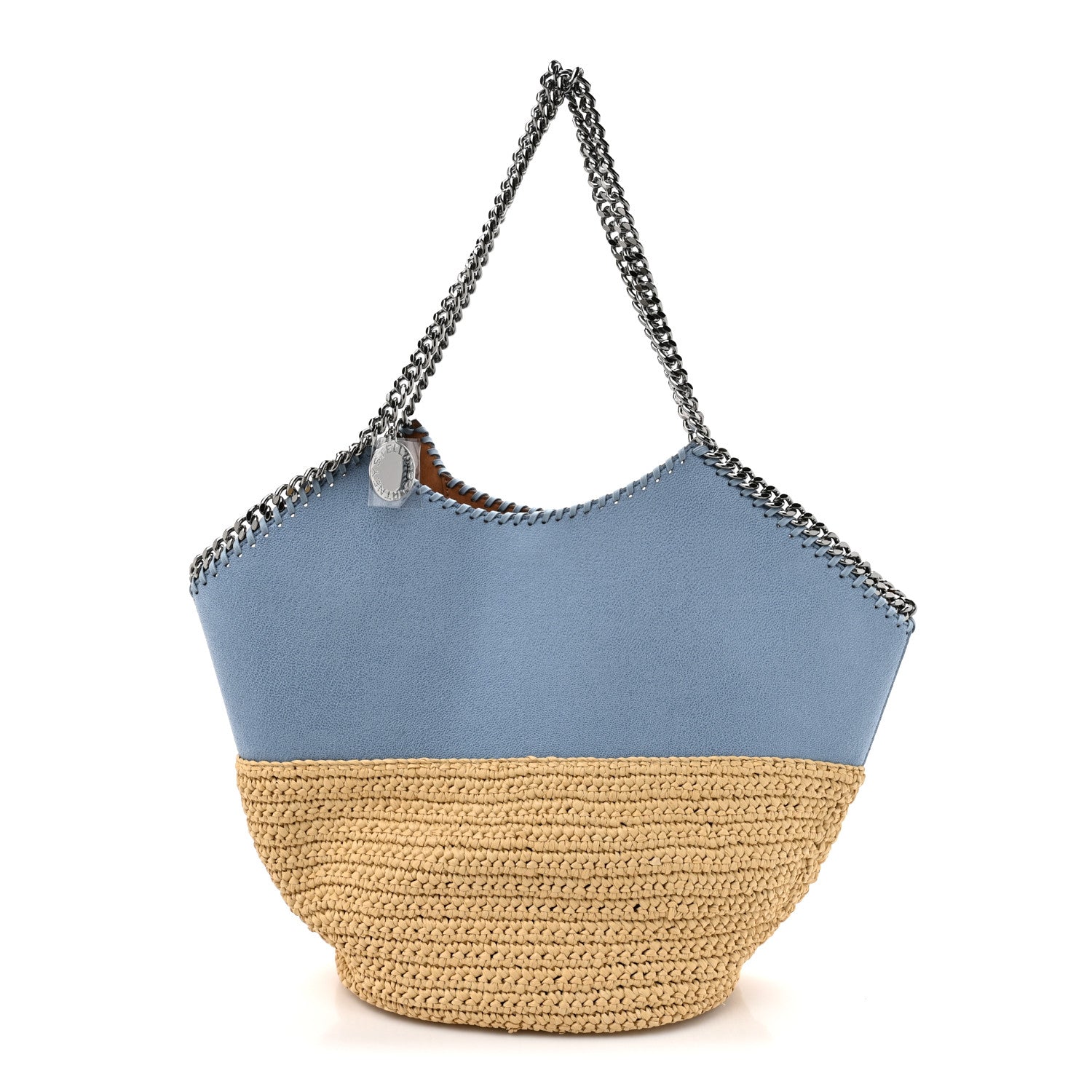 Stella McCartney Shaggy Deer Raffia Large Half & Half Tote Bag Lightbulb Natural Light Blue 1 of 10